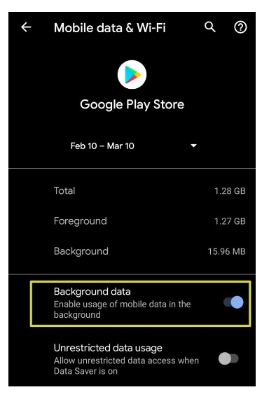 Google Play Store Settings Mobile Data and Wifi