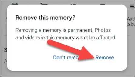 remove memories in google photos