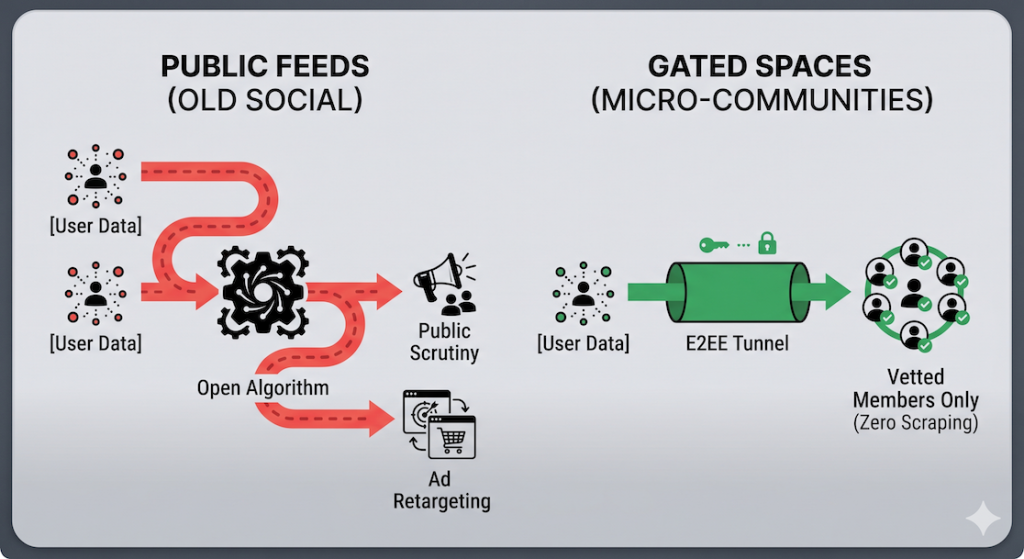 The Rise of Micro-Communities: How Group Chat Apps Reshaped Social Landscapes 2 gated spaces vs public feeds howtointech.com